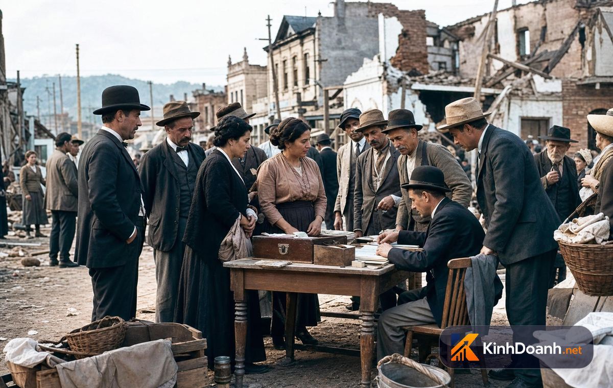 Ngân hàng tạm trên đường phố sau động đất San Francisco 1906