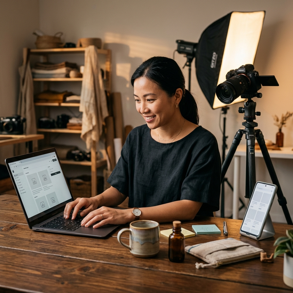 Chủ shop nhỏ chuẩn bị đăng ba sản phẩm test đầu tiên trên kênh bán online