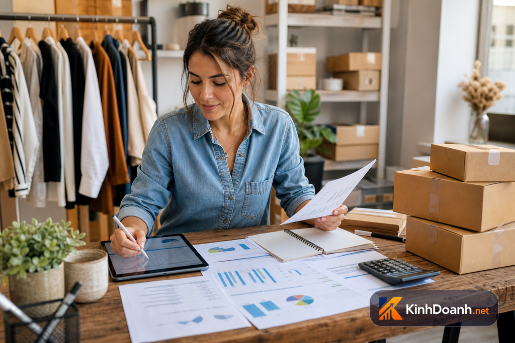 Chủ shop nhỏ tính dòng tiền, tồn kho, khoản phải trả và lịch thu tiền