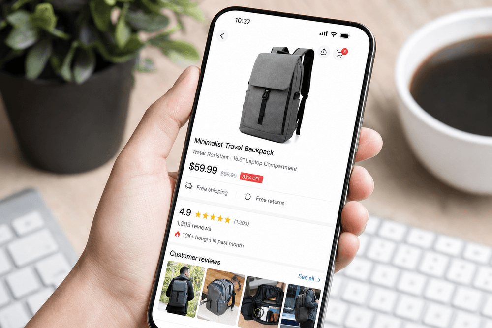 Gian hàng online hiển thị số sao đánh giá và lượt bán cao tạo niềm tin cho khách