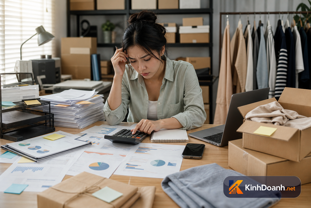 Chủ shop tính lời thật bằng máy tính, hóa đơn, phí sàn, ads, freeship và hàng hoàn