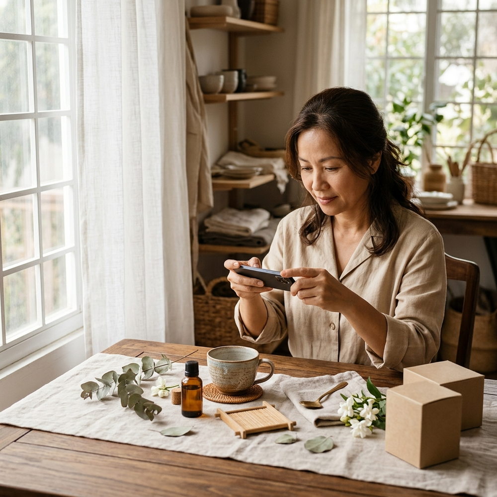 Chủ shop nhỏ chụp bộ ảnh sản phẩm rõ ràng để đăng bán online