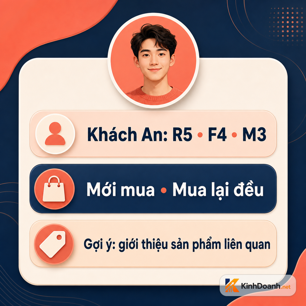 Infographic ví dụ chấm điểm RFM cho khách An