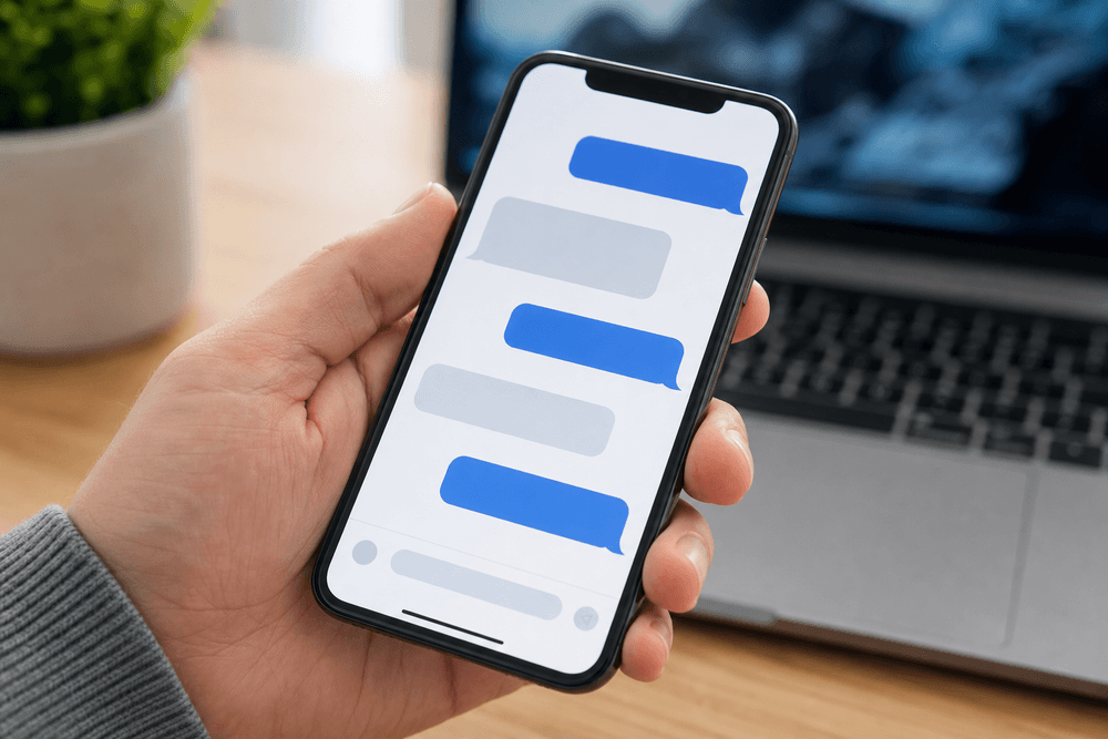 Màn hình điện thoại hiển cuộc trò chuyện chatbot với khách hàng