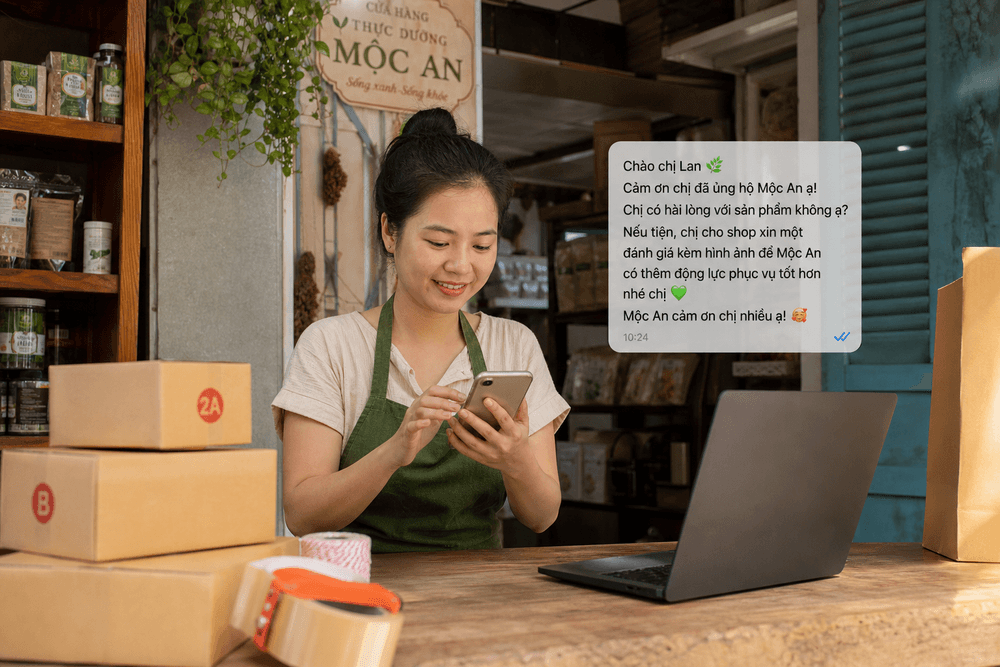 Người bán nhắn tin xin khách để lại đánh giá kèm ảnh thật cho shop mới
