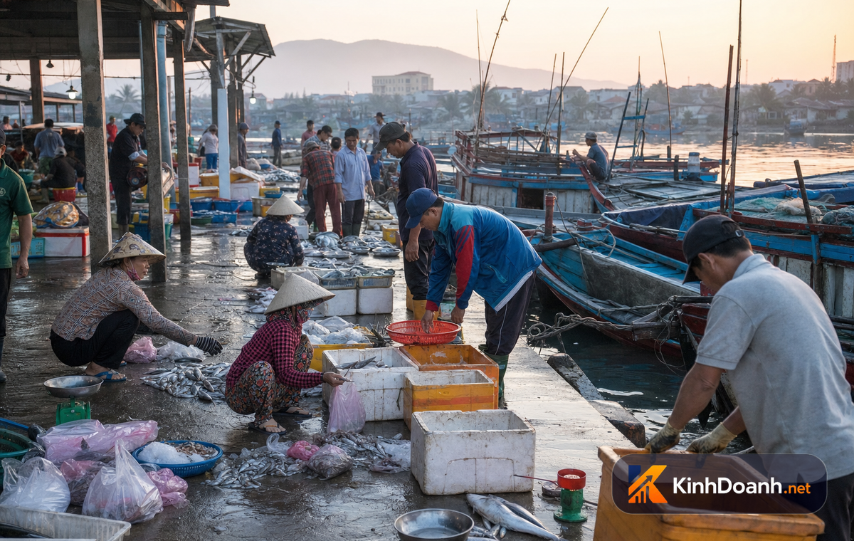 Bến cá miền Trung buổi sáng sớm