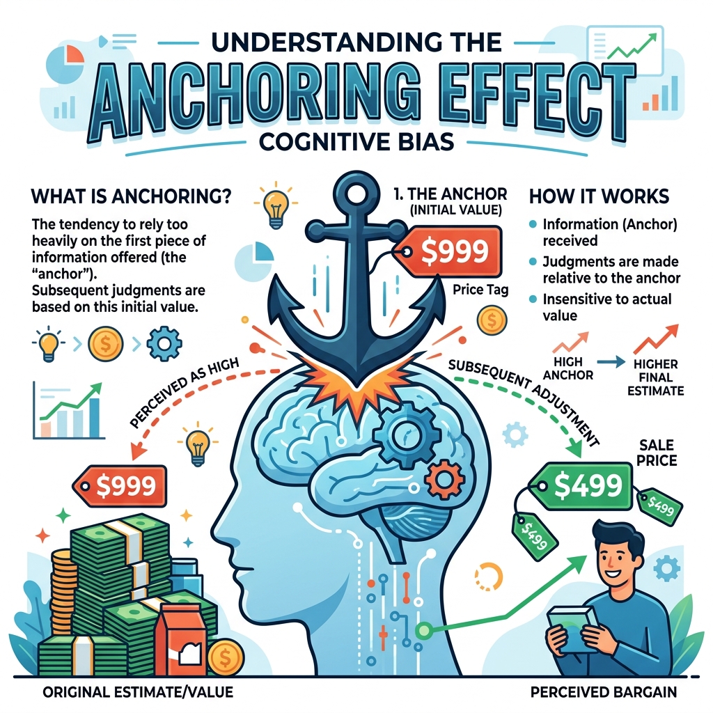 Sơ đồ infographic miêu tả sự chênh lệch tâm lý khi đưa ra con số 999 đô la trước để làm mỏ neo, sau đó chốt sale ở mức 499 đô la