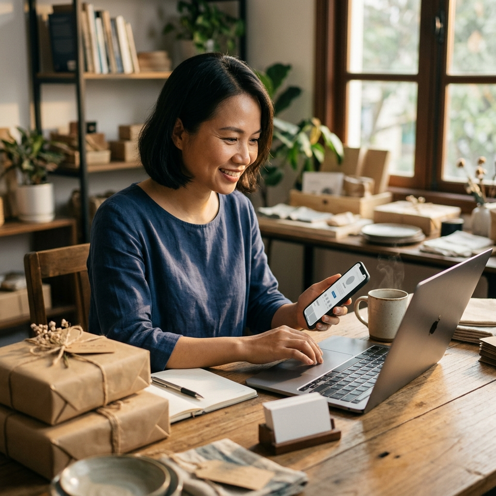 Chủ shop nhỏ hoàn thiện hồ sơ gian hàng online với thông tin tin cậy