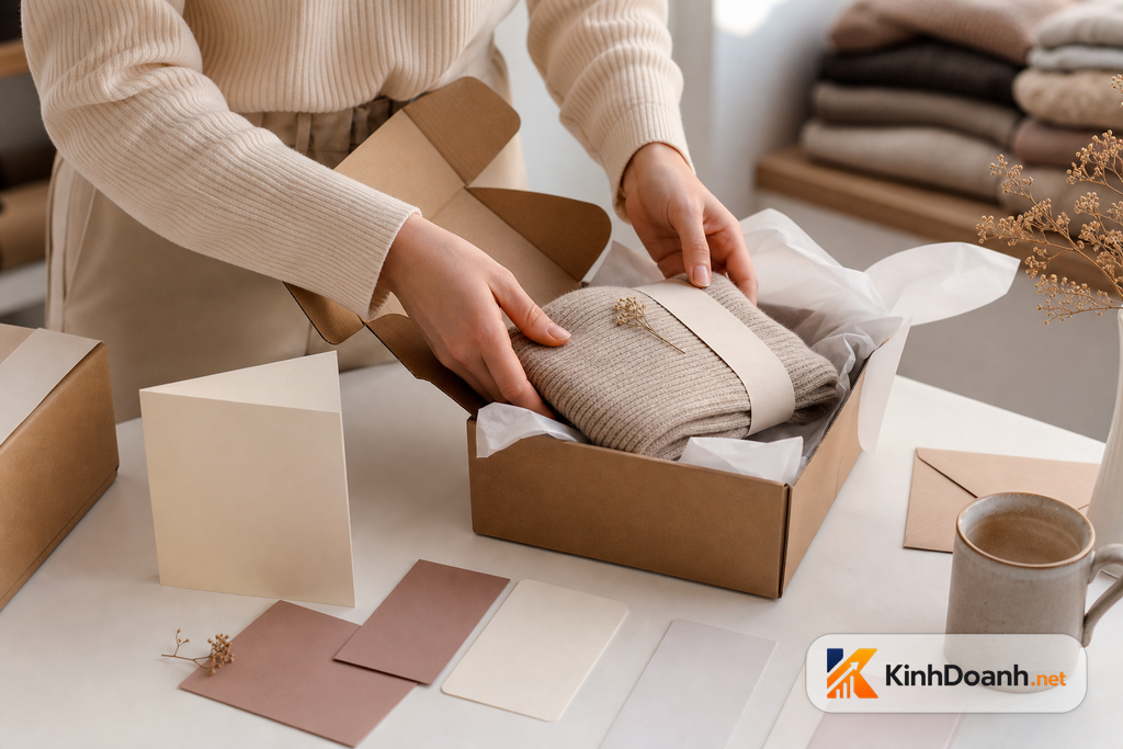 Shop nhỏ đóng gói đơn hàng kèm hướng dẫn đổi trả rõ ràng