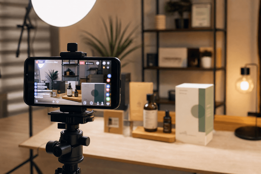 Thiết lập phiên livestream bán hàng với điện thoại và sản phẩm