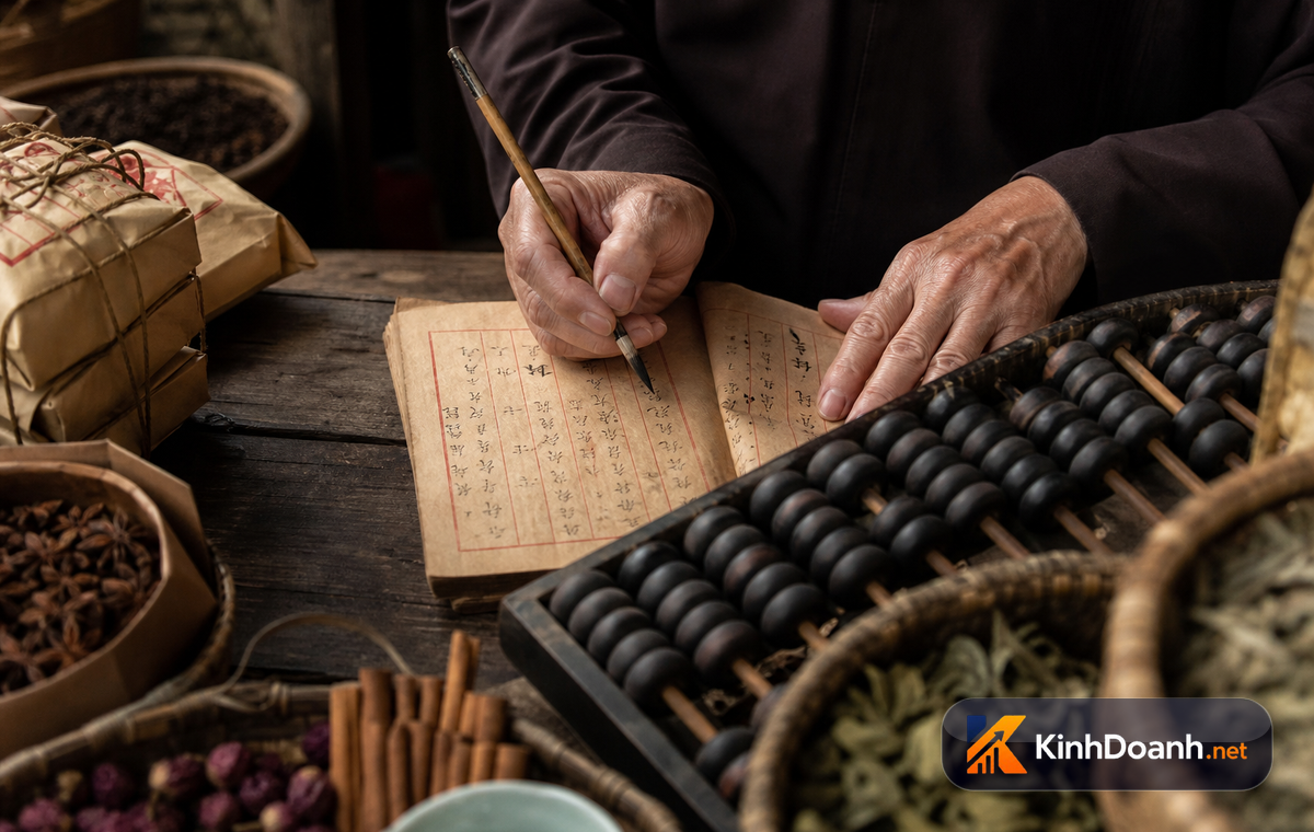Cửa hàng buôn bán xưa tượng trưng cho đạo nghề và chữ tín của thương nhân Việt