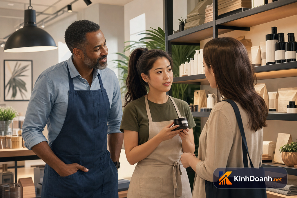 Chủ shop đào tạo nhân viên mới trong ba ngày đầu, quan sát và thử tư vấn khách