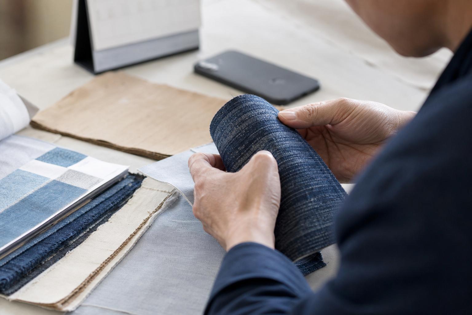 Chủ shop kiểm mẫu và vật liệu thật trước khi mở thêm đơn đặt trước