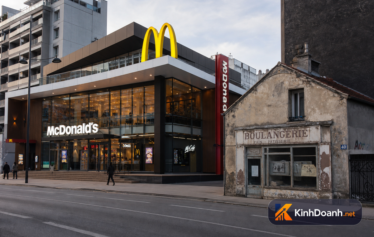 Cửa hàng McDonald's hoành tráng được xây dựng đối diện tiệm bánh nhỏ bé của anh em nhà sáng lập