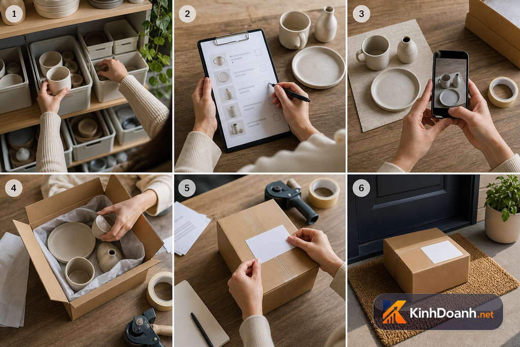 Quy trình đóng gói shop nhỏ từ soạn hàng kiểm hàng tới dán mã chờ ship