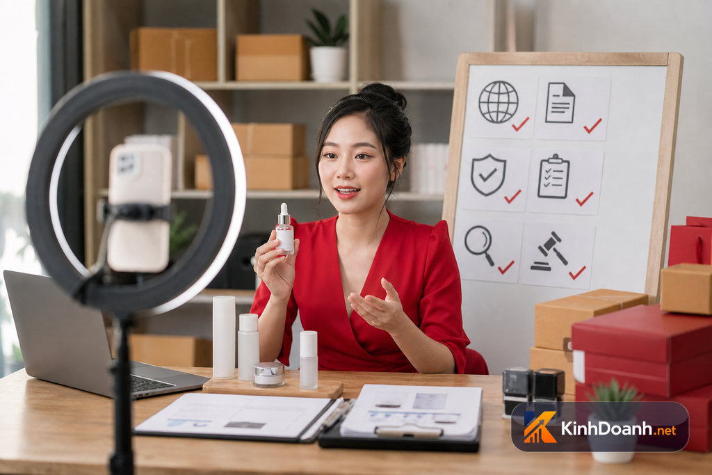 Livestream bán hàng với checklist nguồn gốc hàng hóa hóa đơn và nội dung quảng cáo