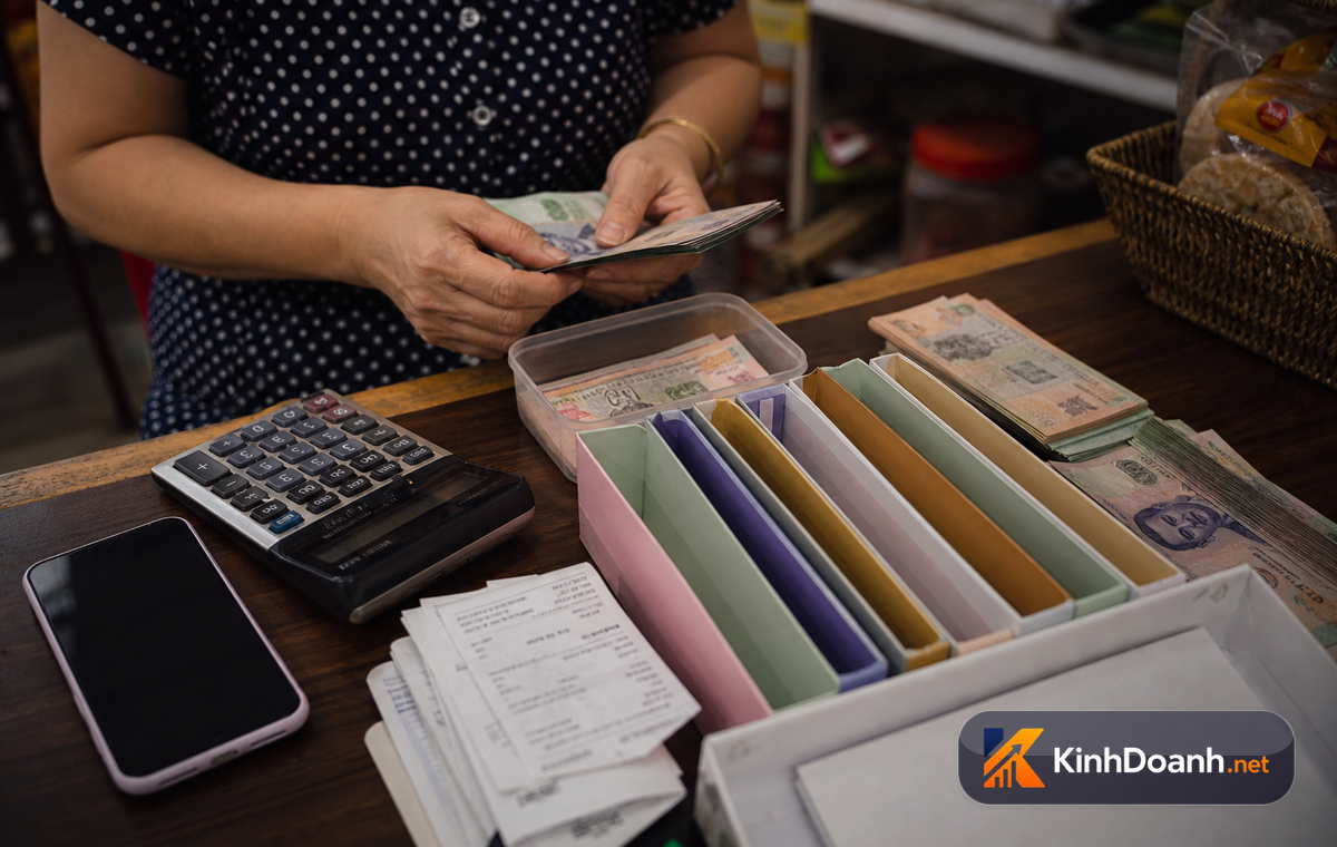 Chủ shop tách tiền shop và tiền nhà bằng các khoản riêng trên sổ và điện thoại
