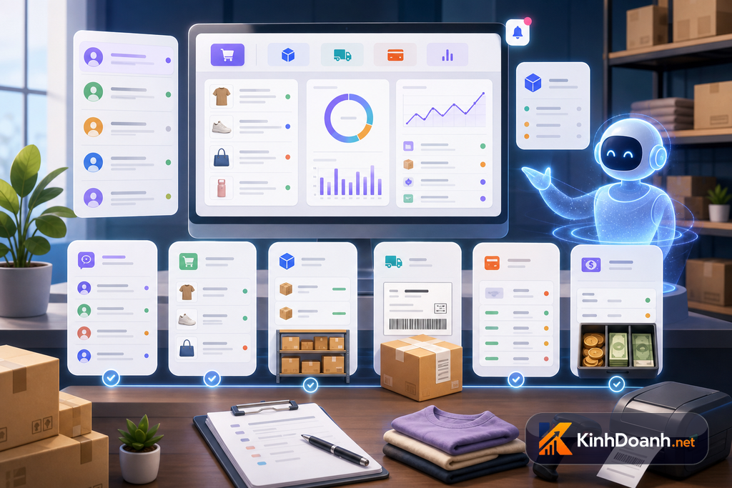 AI agent như trợ lý vận hành gom inbox, đơn hàng, tồn kho và đối soát COD cho shop nhỏ