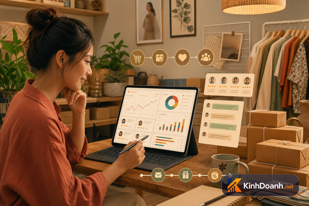 Dashboard dữ liệu khách hàng, đơn mua lại và chăm sóc sau bán của shop nhỏ