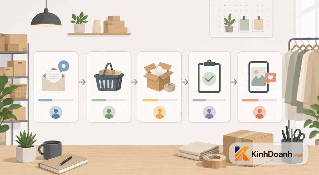 Phân công đầu việc shop nhỏ gồm inbox soạn hàng đóng gói kiểm đơn và đăng bài