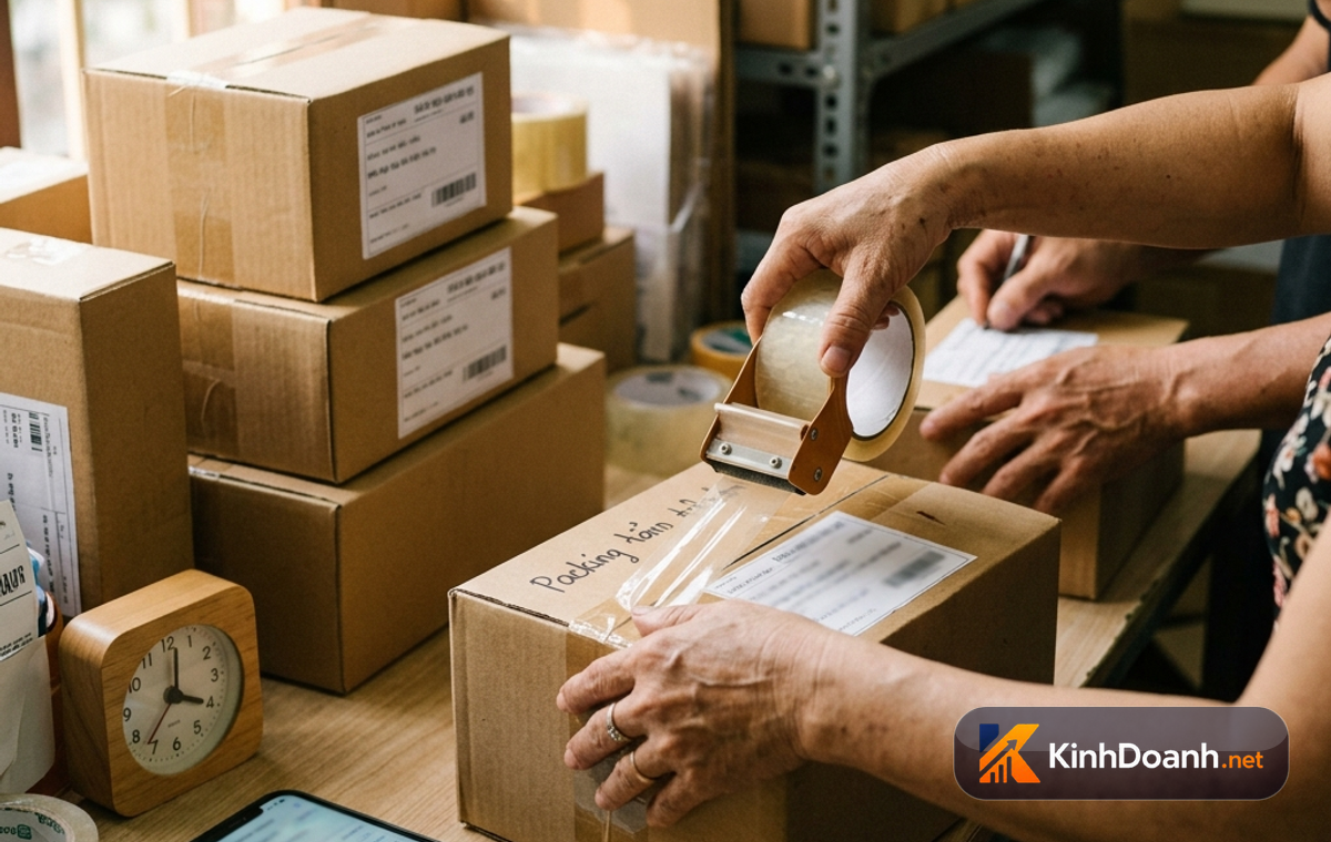 Chủ shop đóng gói và giao hàng đúng hạn để giữ chỉ số vận hành TikTok Shop