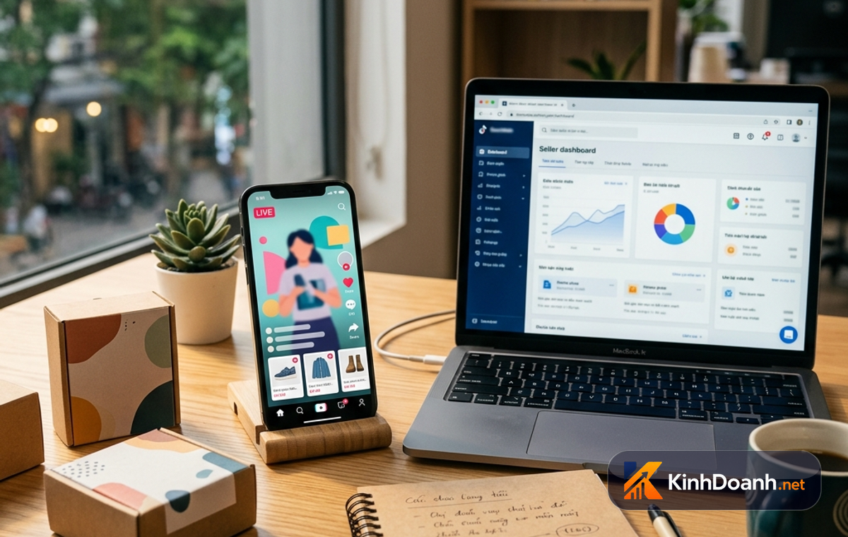 Bàn làm việc mô phỏng người mới tìm hiểu TikTok Shop