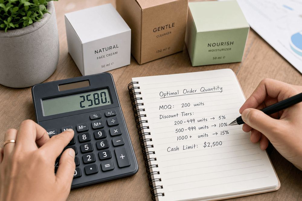Tính số lượng nhập tối ưu cân nhắc MOQ, chiết khấu và giới hạn tiền mặt