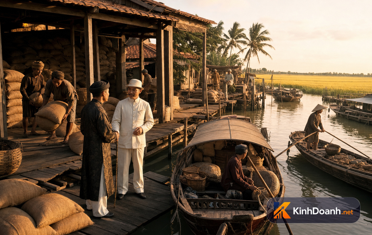 ruộng lúa miền Tây, kênh nước và kho lúa trong nắng chiều