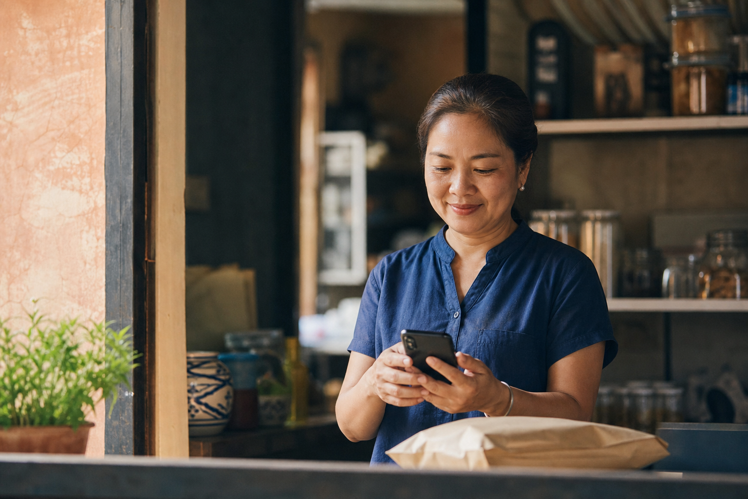 Chủ shop gửi xác nhận đã nhận tiền sau khi giao dịch được đối chiếu thành công