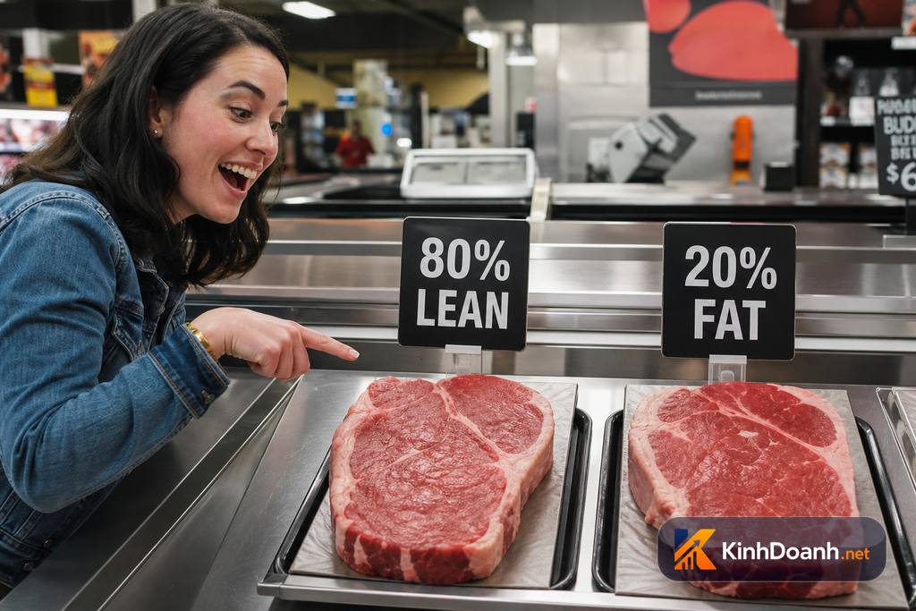 Khách hàng chọn miếng thịt bò 80% Nạc thay vì 20% Mỡ