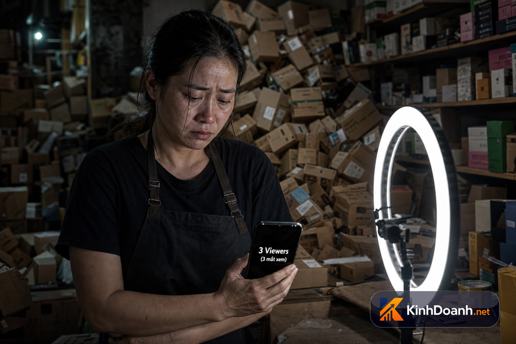 Chủ shop livestream ế ẩm với 3 mắt xem