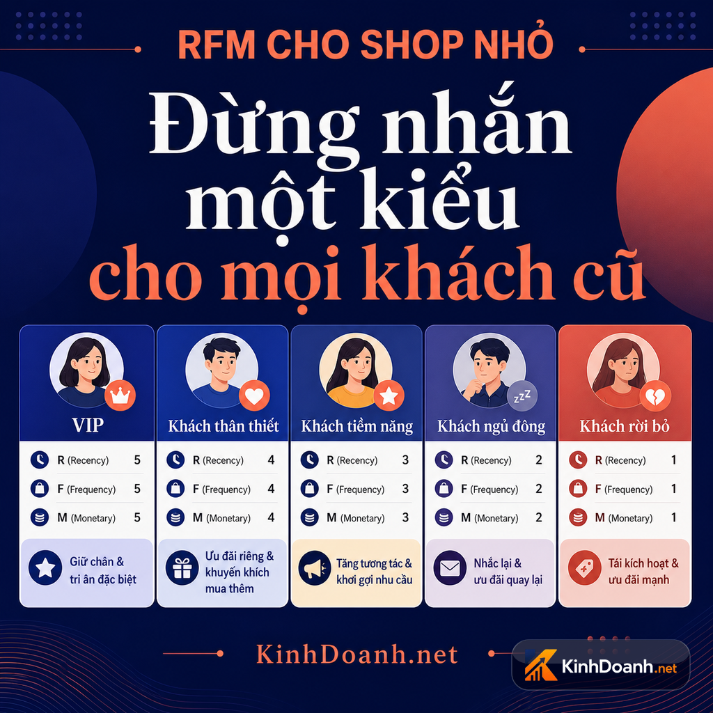 Đừng nhắn một kiểu cho mọi khách cũ: Cách shop nhỏ chia nhóm khách bằng RFM